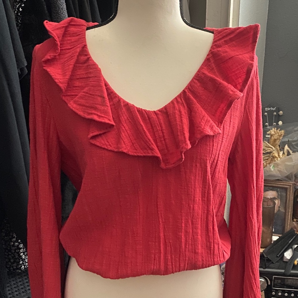 Red Long Sleeve Blouse Size Medium